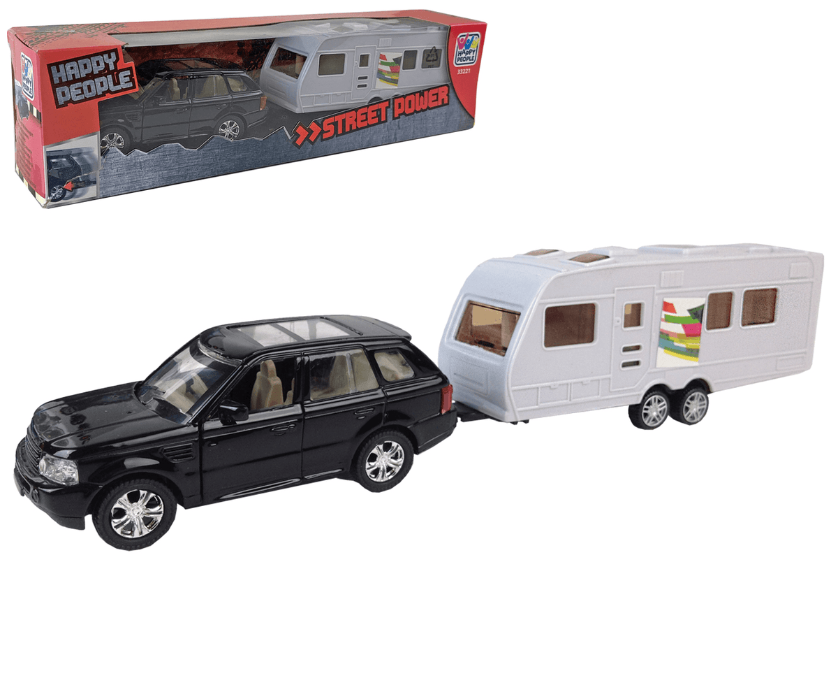 Leksaksbil med husvagn.